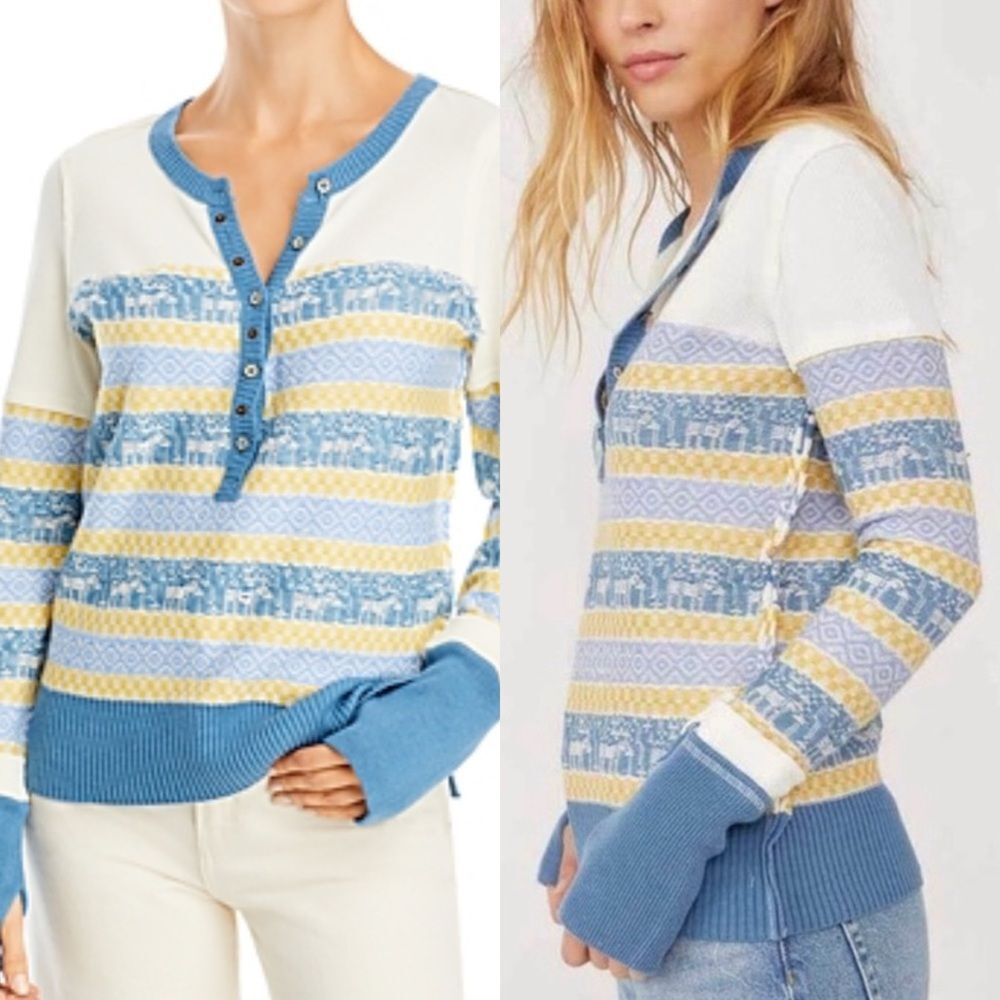 Free people to the woods striped Henley sweater women’s size M